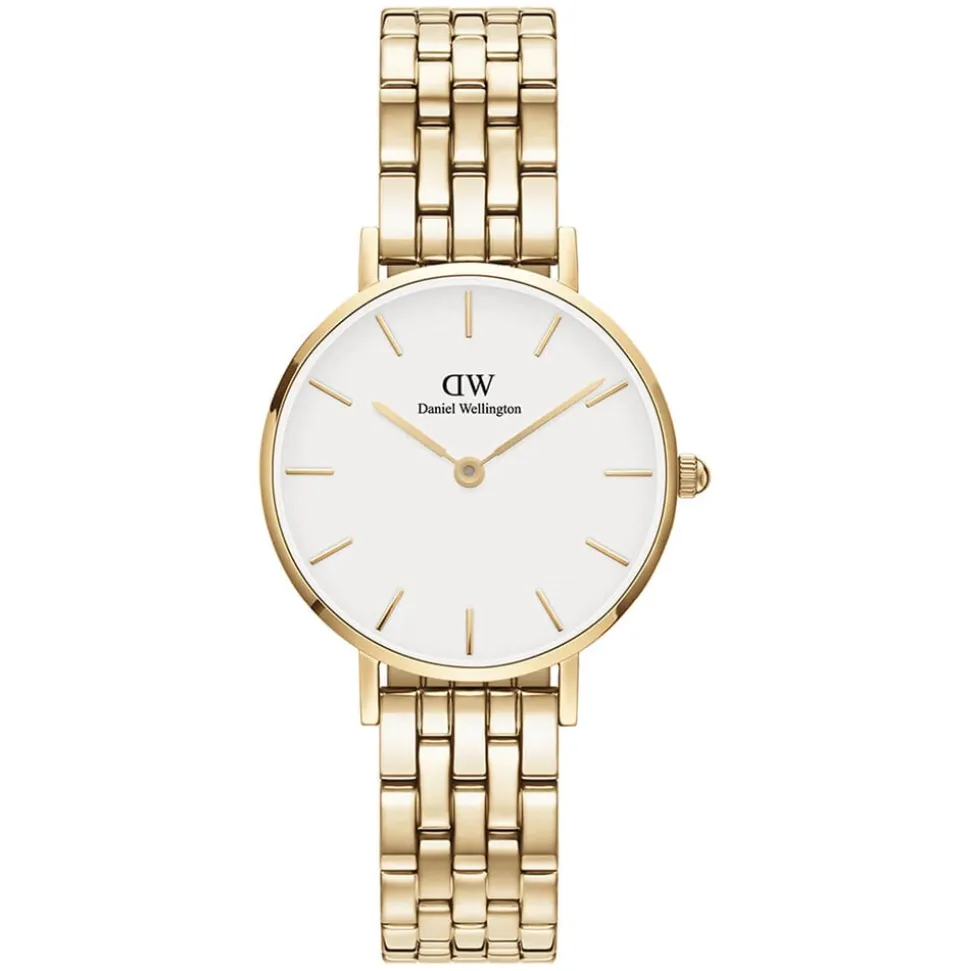Daniel Wellington Petite 5-Link Evergold 28mm White Dial Gold Plated Steel Bracelet Watch