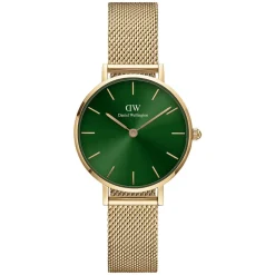Daniel Wellington Petite Emerald 28MM Green Round Dial Yellow Gold PVD Case Mesh Bracelet Watch