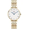 Daniel Wellington Petite Roman Numerals 28mm White Dial 5-Link Gold PVD Bracelet Watch