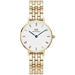 Daniel Wellington Petite Roman Numerals 28mm White Dial 5-Link Gold PVD Bracelet Watch