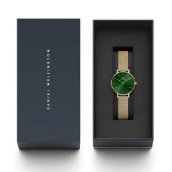 Daniel Wellington Petite Emerald 28MM Green Round Dial Yellow Gold PVD Case Mesh Bracelet Watch