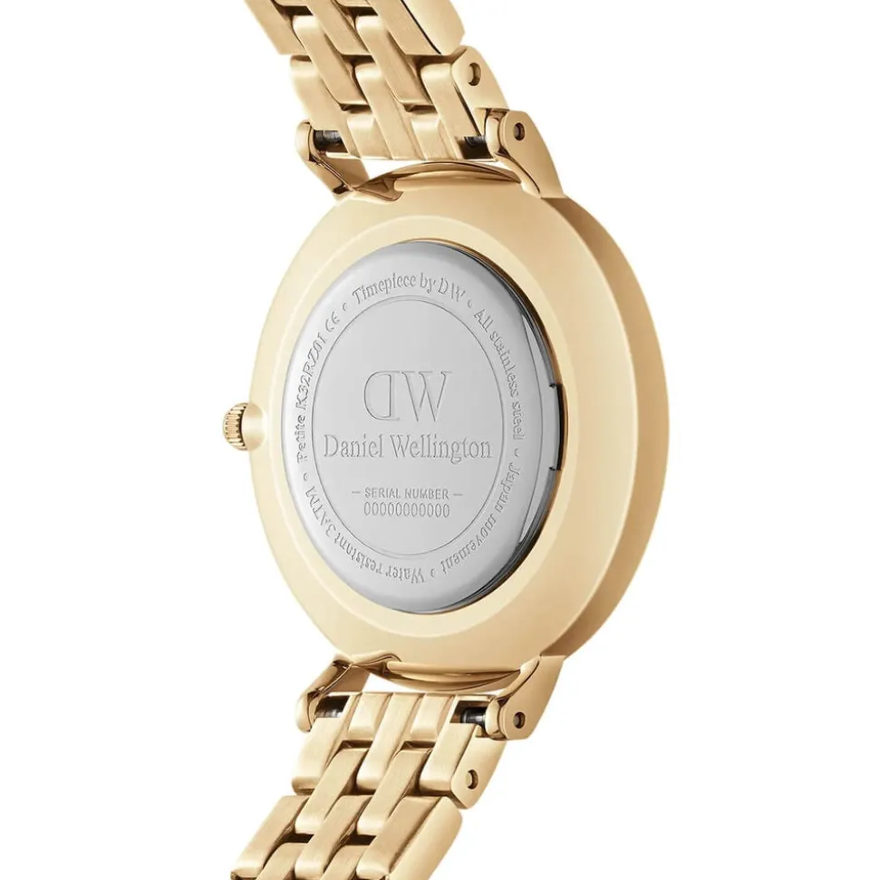 Daniel Wellington Petite Roman Numerals 28mm White Dial 5-Link Gold PVD Bracelet Watch