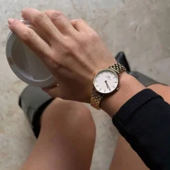 Daniel Wellington Petite 5-Link Evergold 28mm White Dial Gold Plated Steel Bracelet Watch