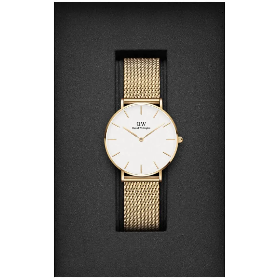 Daniel Wellington Petite Evergold 36mm White Dial Yellow Gold PVD Steel Mesh Bracelet Watch