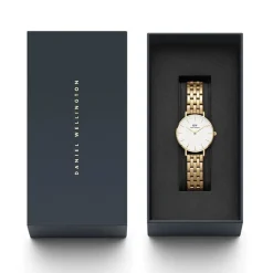 Daniel Wellington Petite 5-Link Evergold 28mm White Dial Gold Plated Steel Bracelet Watch