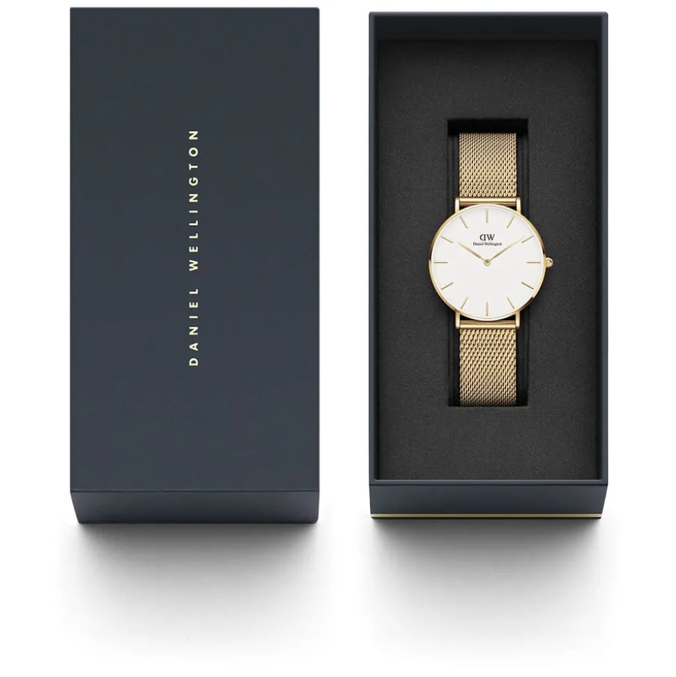 Daniel Wellington Petite Evergold 36mm White Dial Yellow Gold PVD Steel Mesh Bracelet Watch