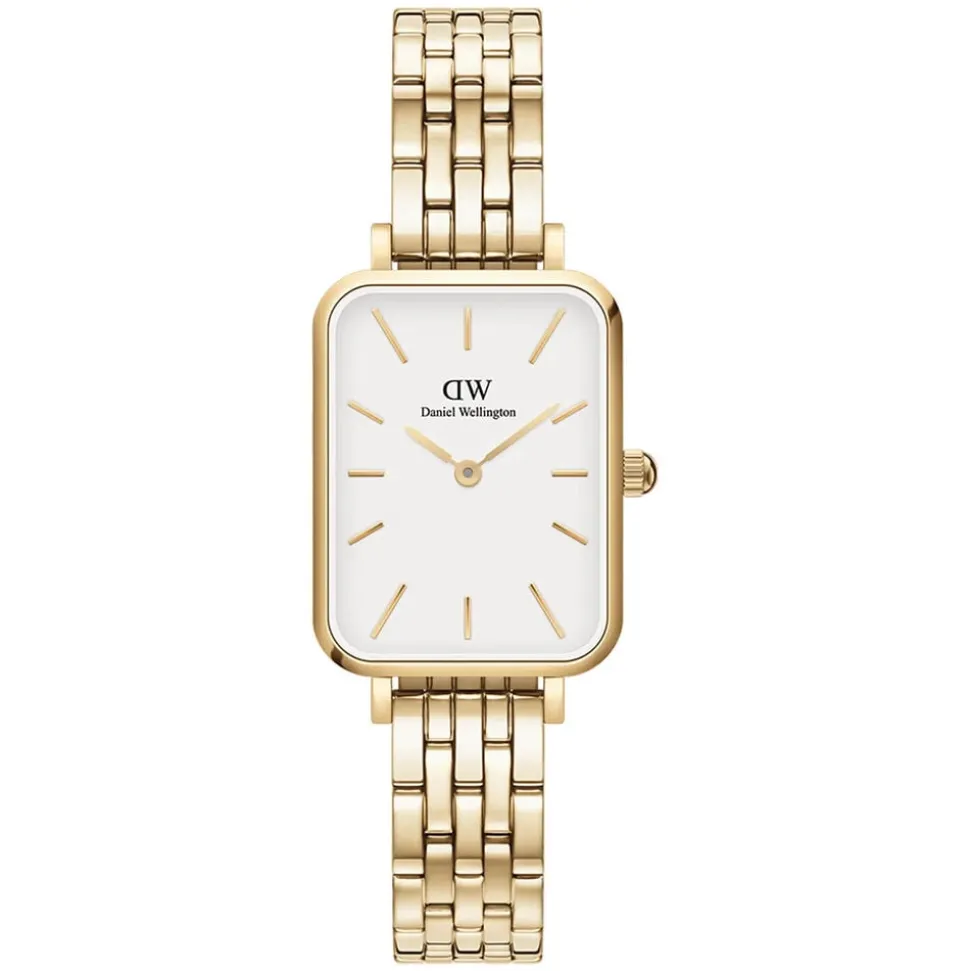 Daniel Wellington Quadro 5-Link Evergold 20x26mm White Dial Gold Plated Steel Bracelet Watch