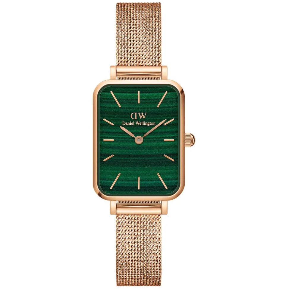 Daniel Wellington Quadro 20x26mm Pressed Melrose Mesh Malachite Dial Rose Gold Bracelet Watch