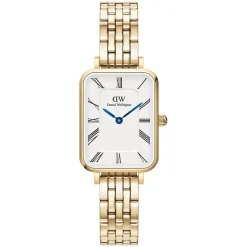Daniel Wellington Quadro Roman Numerals 20x26mm White Dial 5-Link Gold PVD Bracelet Watch