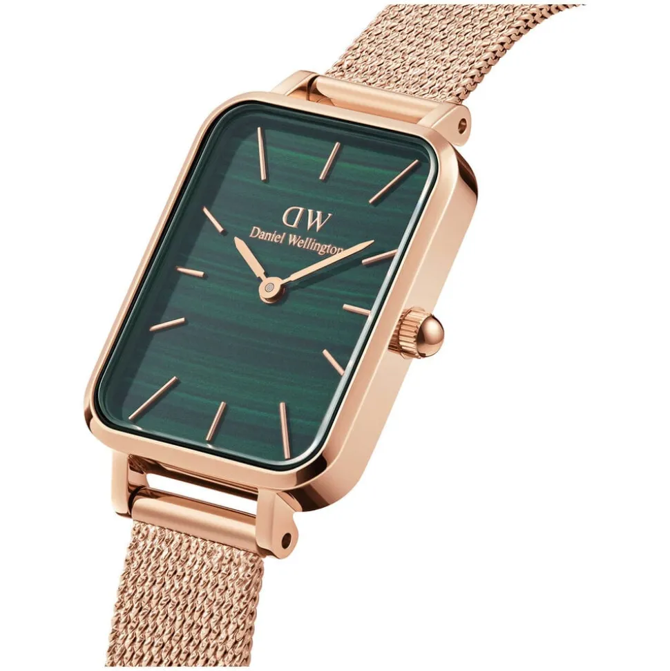 Daniel Wellington Quadro 20x26mm Pressed Melrose Mesh Malachite Dial Rose Gold Bracelet Watch
