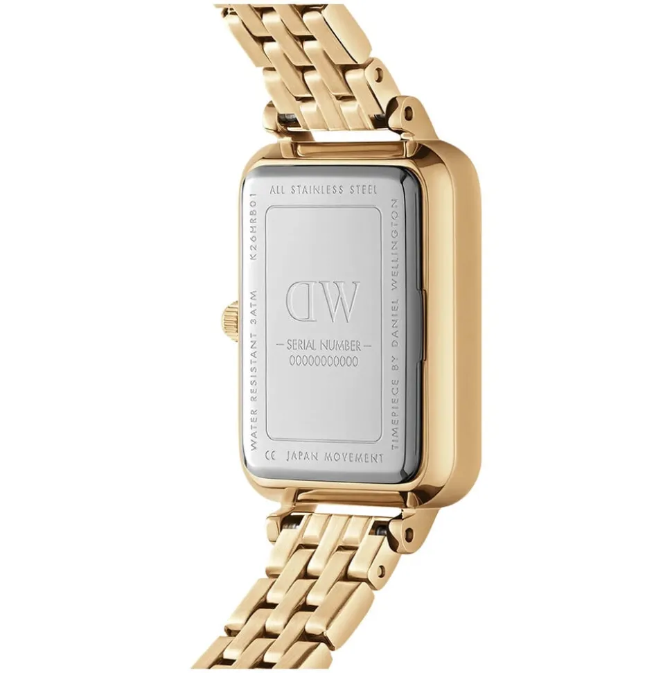 Daniel Wellington Quadro 5-Link Evergold 20x26mm White Dial Gold Plated Steel Bracelet Watch
