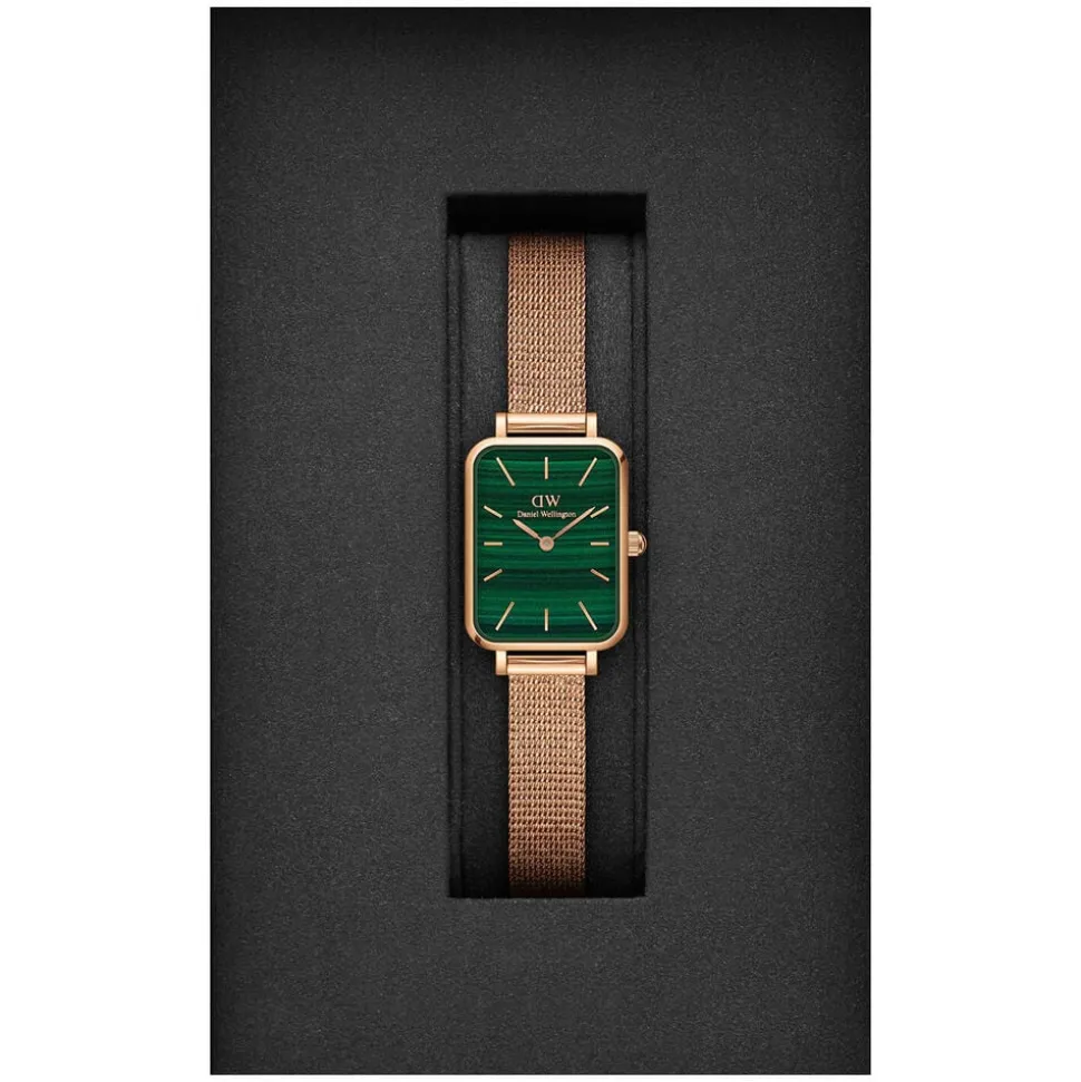 Daniel Wellington Quadro 20x26mm Pressed Melrose Mesh Malachite Dial Rose Gold Bracelet Watch