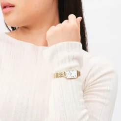Daniel Wellington Quadro Roman Numerals 20x26mm White Dial 5-Link Gold PVD Bracelet Watch
