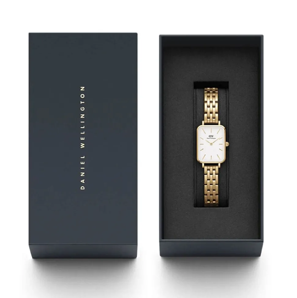 Daniel Wellington Quadro 5-Link Evergold 20x26mm White Dial Gold Plated Steel Bracelet Watch
