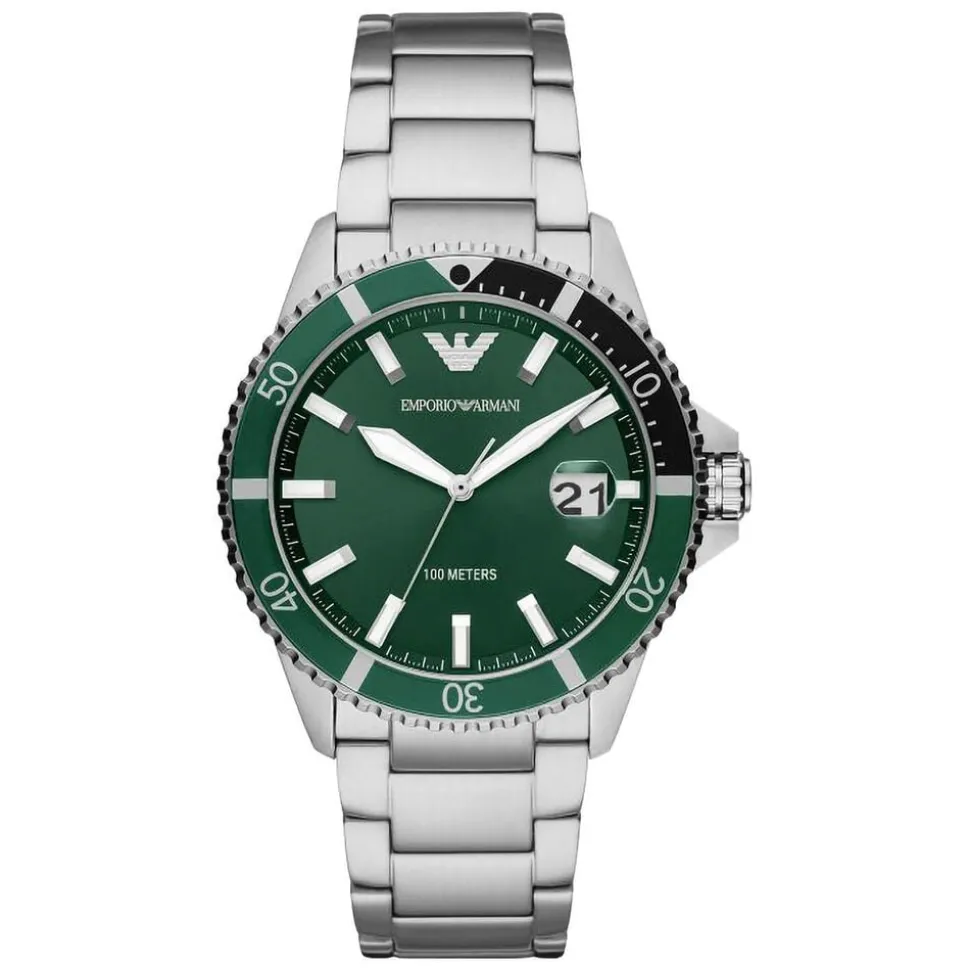 Emporio Armani Diver 42mm Green Dial Steel Case Bracelet Watch