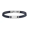 Emporio Armani Essentials Blue Leather Two Row Logo ID Bracelet