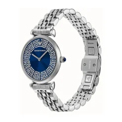 Emporio Armani Gianni T-Bar 32mm Blue Cubic Zirconia Set Dial Steel Bracelet Watch
