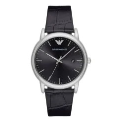 Emporio Armani Men&acirc;&euro;&trade;s Black Dial and Black Leather Strap Watch