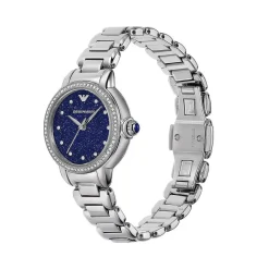 Emporio Armani Mia 32mm Blue Dial Cubic Zirconia Bezel Steel Bracelet Watch