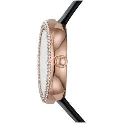 Emporio Armani Rosa 30mm White MOP Dial Rose Gold Bezel Cubic Zirconia Set Black Strap Watch