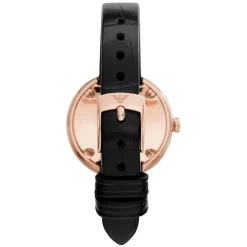 Emporio Armani Rosa 30mm White MOP Dial Rose Gold Bezel Cubic Zirconia Set Black Strap Watch