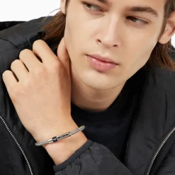 Emporio Armani Stainless Steel Black Rubber Inlay Bracelet