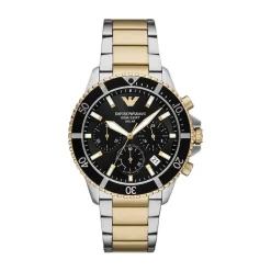 Emporio Armani World Explorer Chronograph 43.5mm Black Dial Two Tone Steel Bracelet Watch