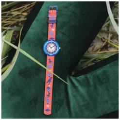 Flik Flak Childrens Quartz Red Strap Blue and White Dial Dinosaur Watch