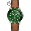 Fossil Blue 42mm Green Dial Tan Leather Strap Watch