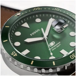 Fossil Blue 42mm Green Dial Tan Leather Strap Watch