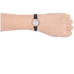 Fossil Carlie 28mm Mother of Pearl Dial Rose Gold IP & Steel Case Blue Leather Strap Watch
