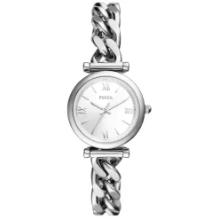 Fossil Carlie 28mm Silver Dial Steel Chain Bracelet Watch