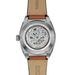 Fossil Everett 42mm Green Skeleton Dial Brown Leather Strap Watch