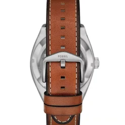 Fossil Everett 42mm Green Skeleton Dial Brown Leather Strap Watch