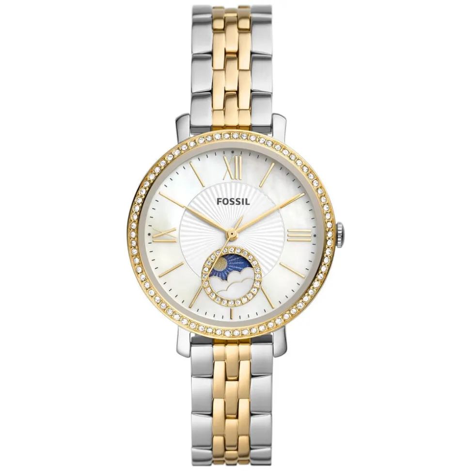 Fossil Jacqueline 36mm Sun Moon White Dial Two Tone Bracelet Watch