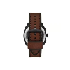 Fossil Machine Chronograph 44mm Black Dial Brown Leather Strap Watch & Braided Bracelet Set