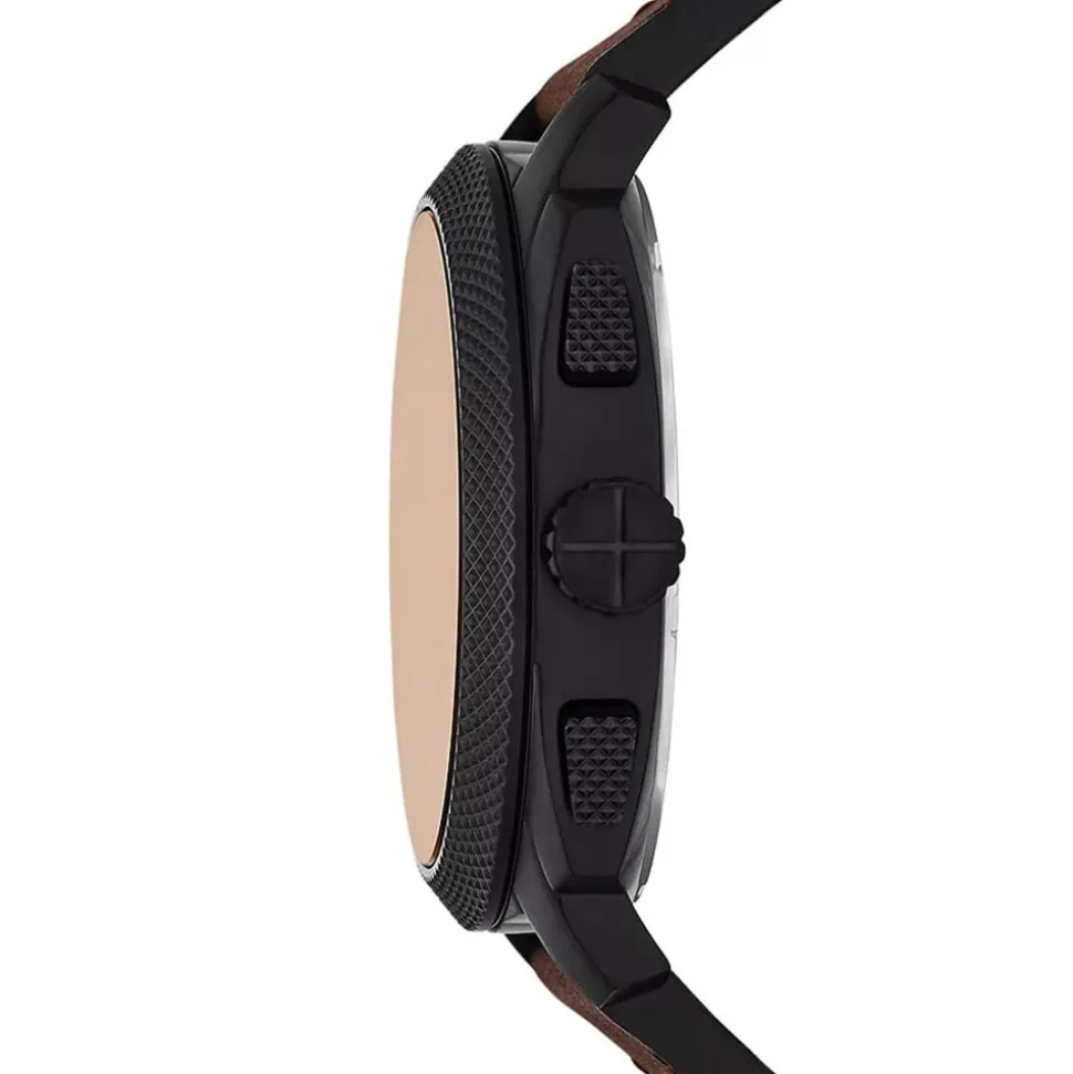 Fossil Machine Chronograph 44mm Black Dial Brown Leather Strap Watch & Braided Bracelet Set
