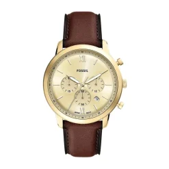 Fossil Neutra Chronograph 44mm Gold Dial Brown Leather Strap Watch