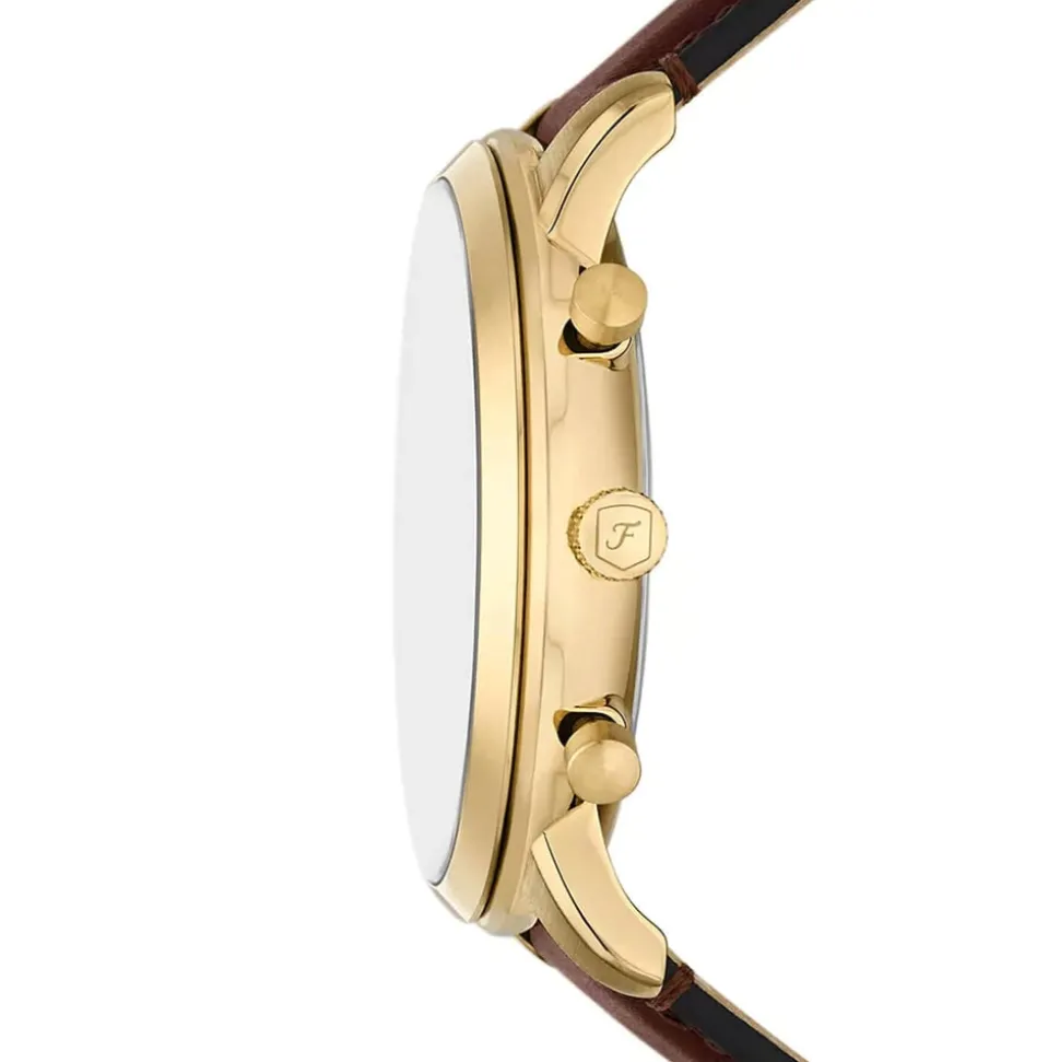 Fossil Neutra Chronograph 44mm Gold Dial Brown Leather Strap Watch