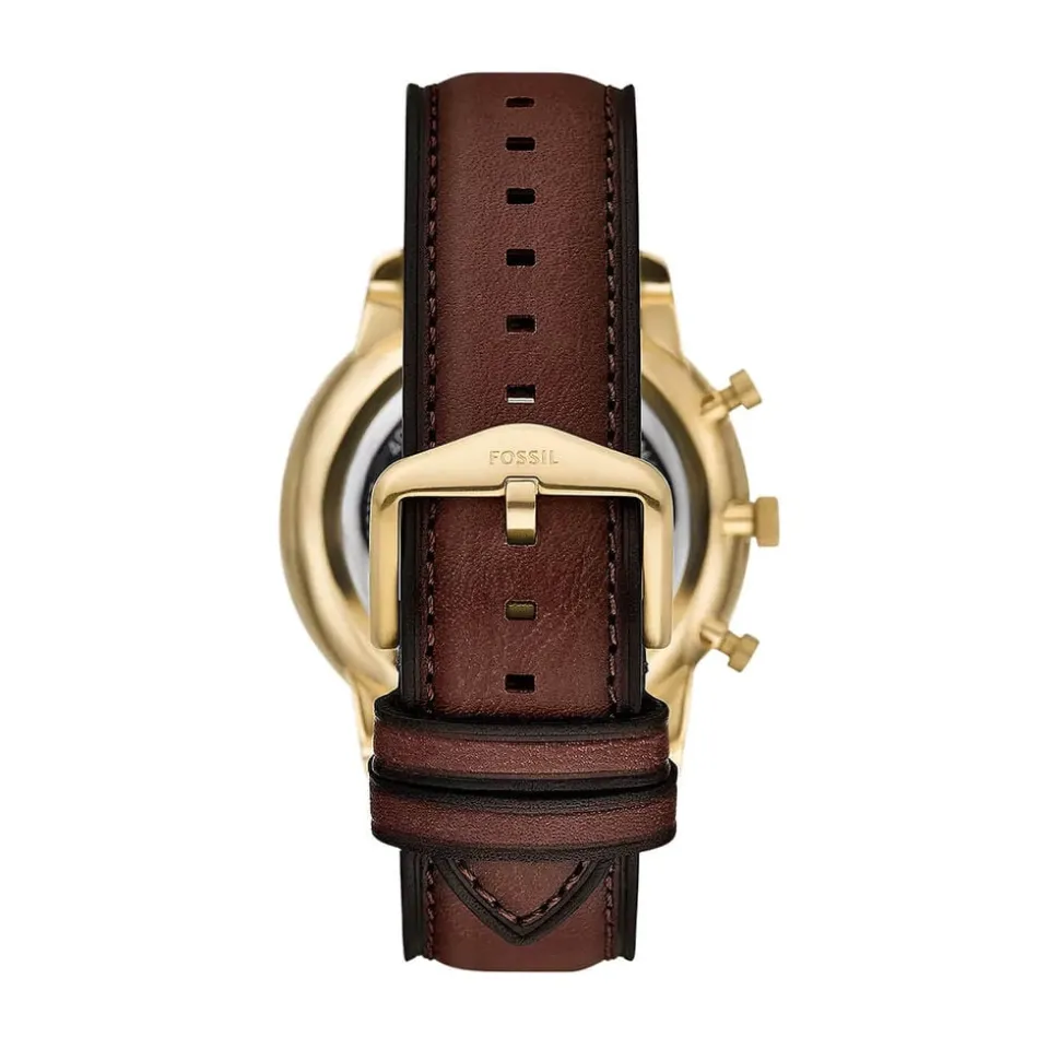 Fossil Neutra Chronograph 44mm Gold Dial Brown Leather Strap Watch