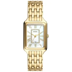 Fossil Raquel 26mm Rectangular Pearlised Dial Yellow Gold IP Case & Bracelet Watch