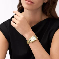 Fossil Raquel 26mm Rectangular Pearlised Dial Yellow Gold IP Case & Bracelet Watch