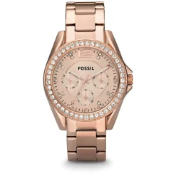 Fossil Riley Rose Chronograph Dial Cubic Zirconia Bezel Rose Gold Plated Bracelet Watch