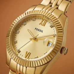 Fossil Scarlette 32mm Gold Dial Stainless Steel Watch