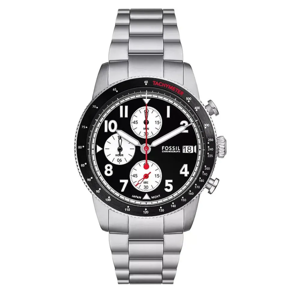 Fossil Sport Tourer Chronograph 42mm Black Dial Steel Bracelet Watch