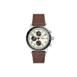 Fossil Sport Tourer Chronograph 42mm Cream Dial Brown Leather Strap Watch