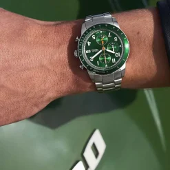 Fossil Sport Tourer Chronograph 42mm Green Dial Steel Bracelet Watch