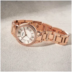 Fossil Virginia 28mm White Dial Rose Gold IP Case Bracelet Watch