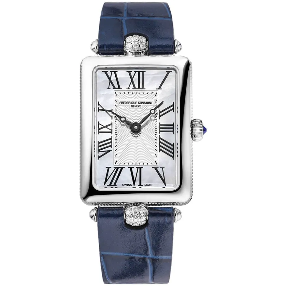 Frederique Constant Art Deco Carree Quartz Blue Leather Strap Watch