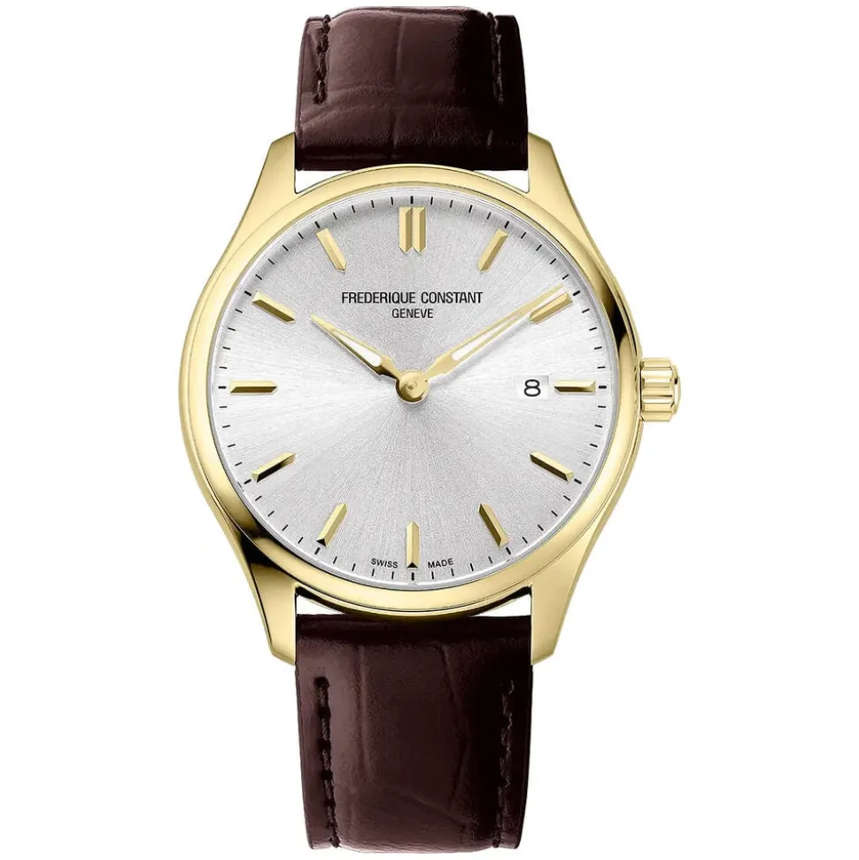 Frederique Constant Classics Index Quartz 40mm Silver Dial Brown Strap Watch